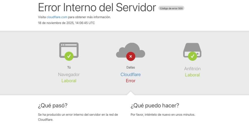 Caída global de Cloudflare dejó a millones de usuarios sin acceso a páginas de Internet, redes sociales y&nbsp;plataformas