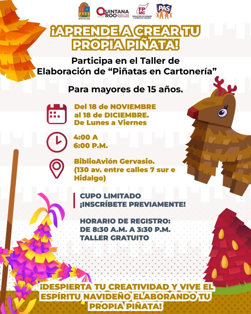 Invita la FPMC a participar en el taller gratuito “Elaboración de&nbsp;Piñatas”