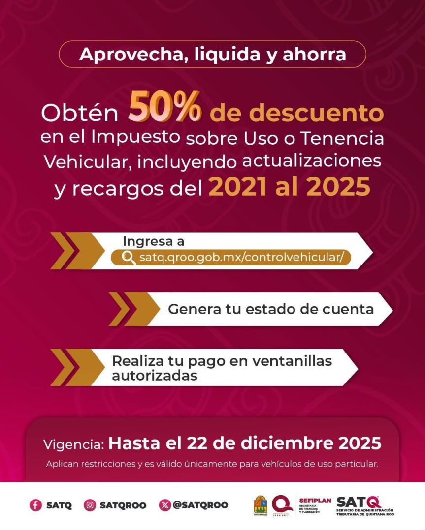Invita Mara Lezama aprovechar descuento del 50% en pagos pendientes, regularizarse y obtener subsidio de tenencia&nbsp;vehicular