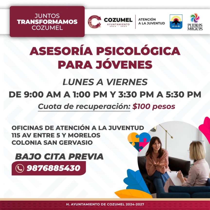 Gobierno de Cozumel impulsa el bienestar emocional de las juventudes con asesoría psicológica&nbsp;accesible