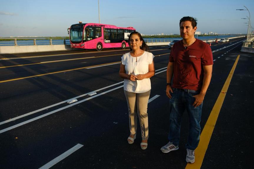 Supervisa Mara Lezama pruebas de la Ruta 27 sobre el puente&nbsp;Nichupté