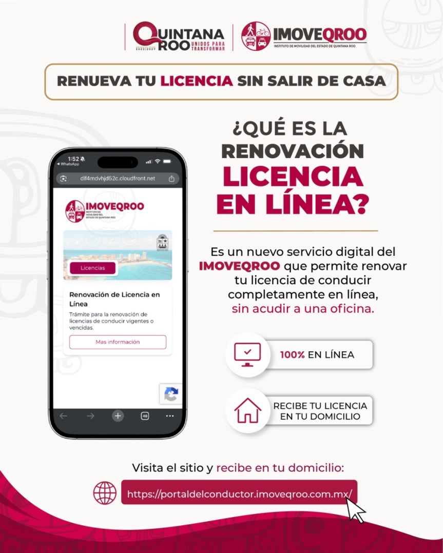 Inicia IMOVEQROO renovación de licencias A1 automovilista y A2 motociclista en línea con entrega a&nbsp;domicilio